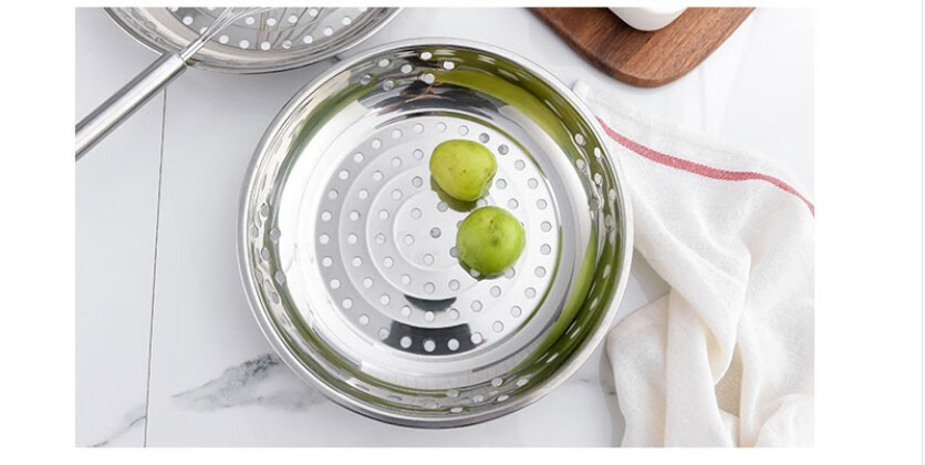 不锈钢蒸盘圆形蒸屉蒸包蒸饺加深盘子大号蒸格圆盘冲孔漏盘沥水盘家用