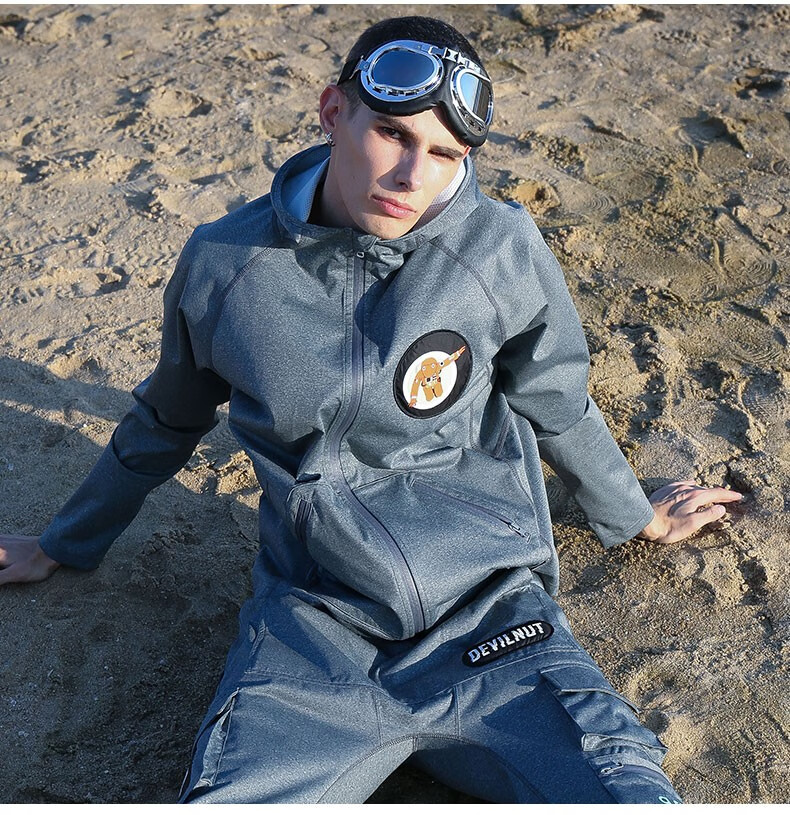 devil nut恶魔 潮牌 男女情侣 国潮春夏拉链夹克运动软壳外套-太空