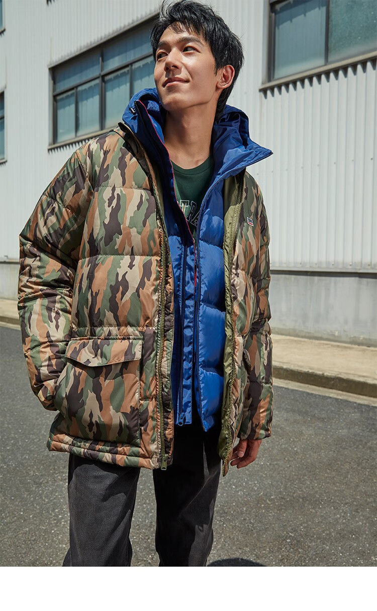 levis李维斯易穿搭秋冬男士迷彩连帽羽绒服28254-0001 黑色 m【图片