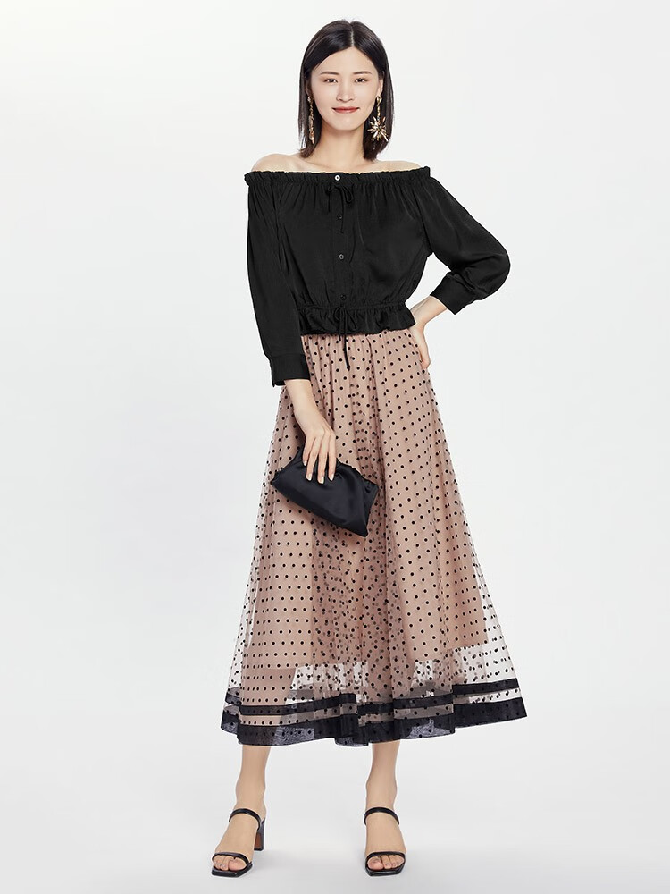 哥弟女装2020夏季新款松紧腰丝绒波点伞裙半身裙a200112 卡其 m(3码)