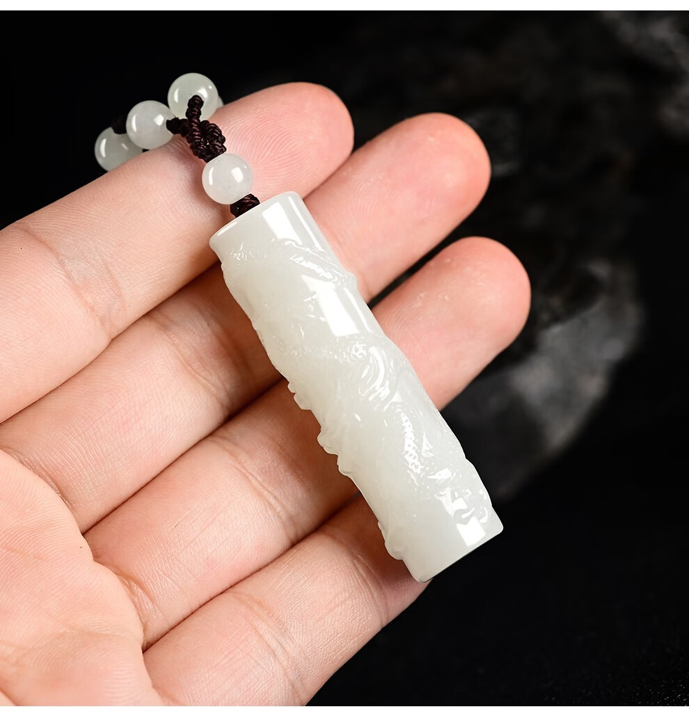 玉华情和田玉盘龙柱吊坠天然玉石生肖龙挂件男女玉佩带证书