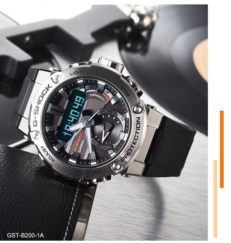 卡西欧casio手表防水防震蓝牙太阳能功能运动男表g-shock gst-b200x-1