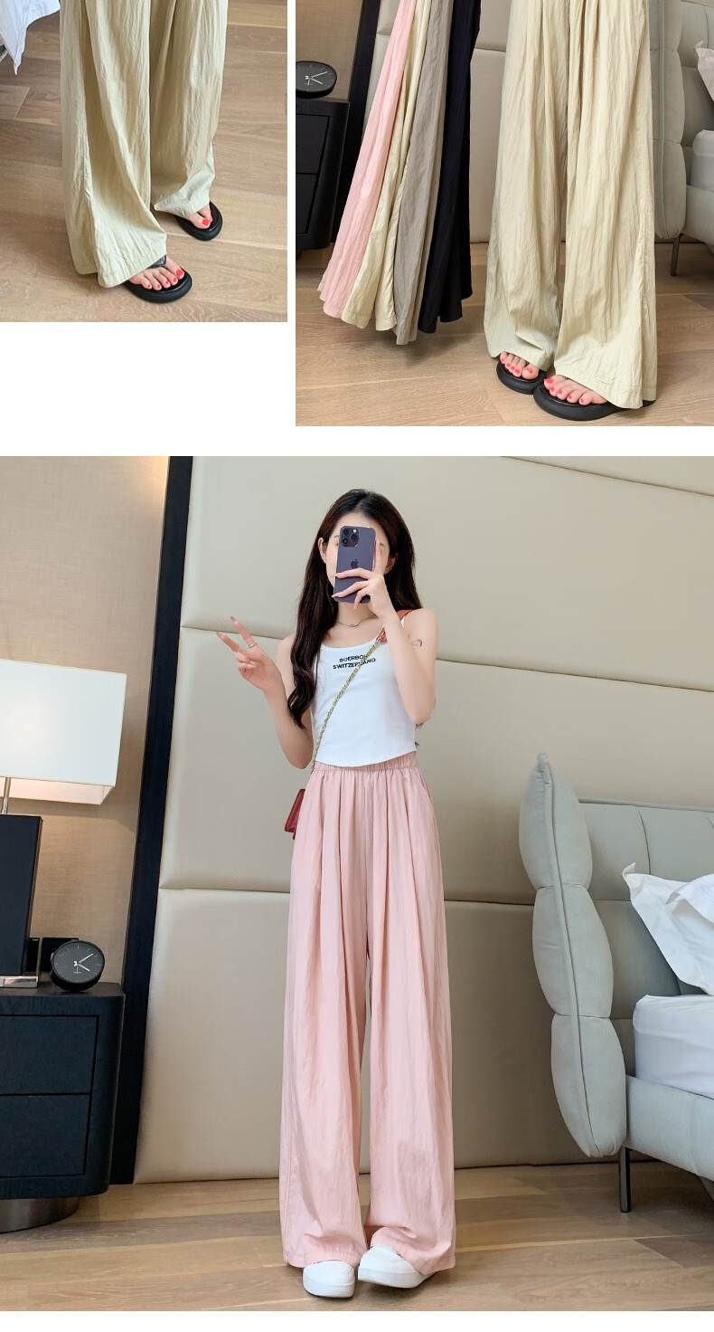 LangSha Ice Silk Wide-Leg Pants for Women, Summer High-Waisted Draping Straight Cotton Linen Casual Trousers, Japanese-Style Yamamoto Pants, Women's Lazy Style 18
