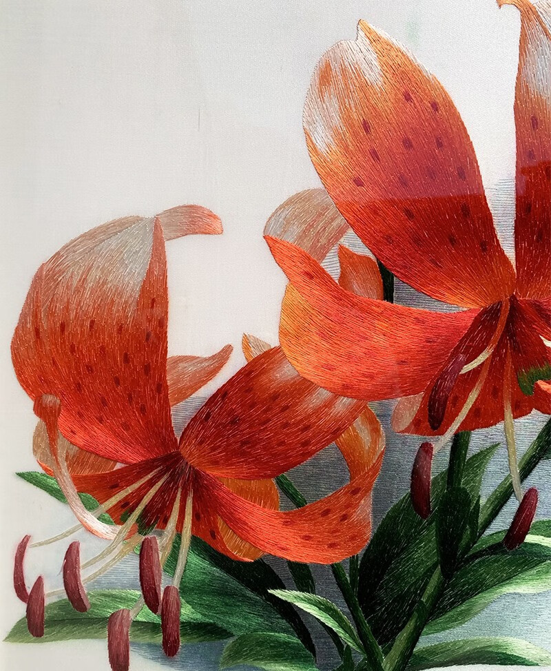 三街七号苏绣成品挂画手工刺绣精品百合花客厅卧室床头挂画刺绣送朋友