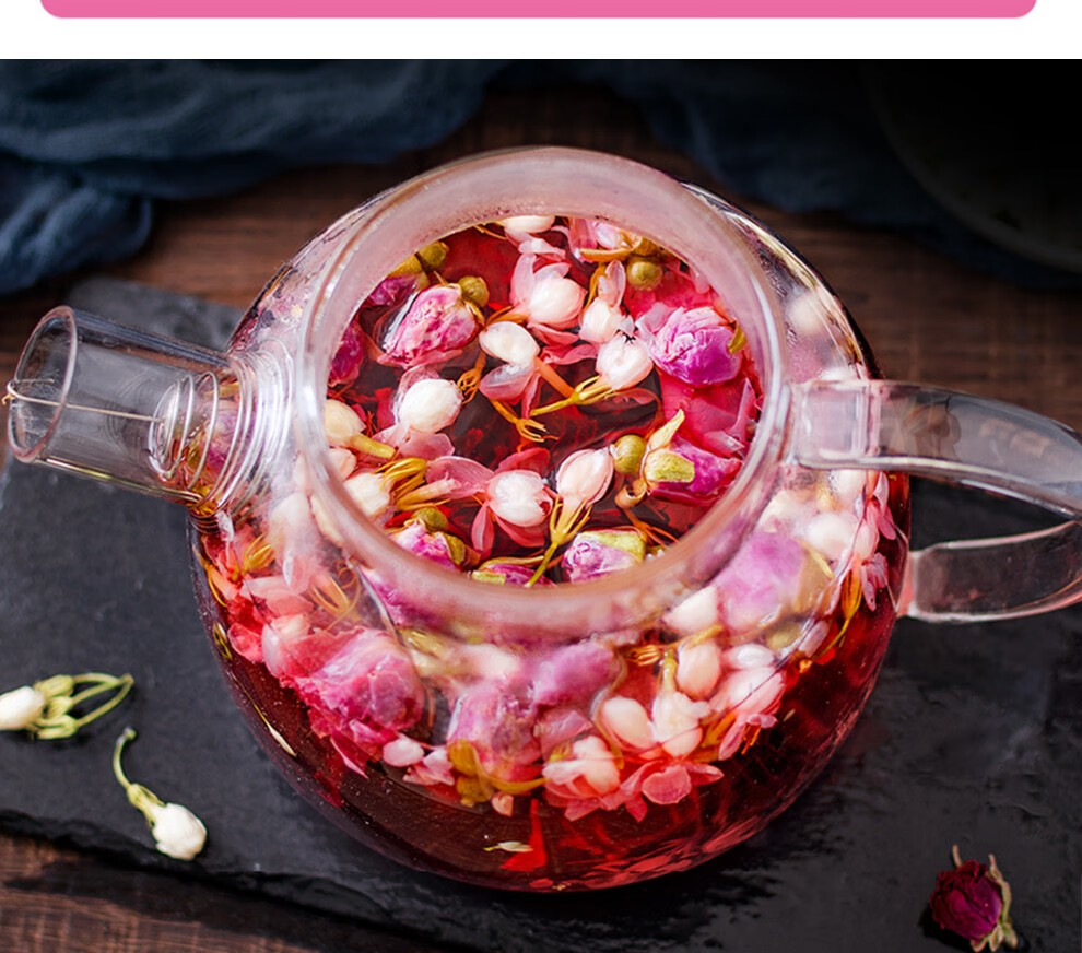 发三罐平阴玫瑰花茶洛神花茶茉莉花苞组合花茶茶叶女神花草茶各一罐共