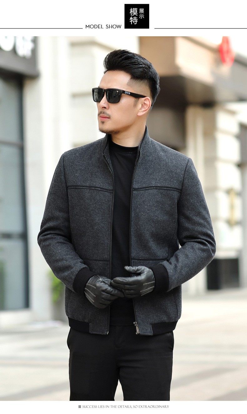 啄木鸟毛呢夹克男装中青年男士商务冬季保暖时尚立领妮子外衣韩版潮流