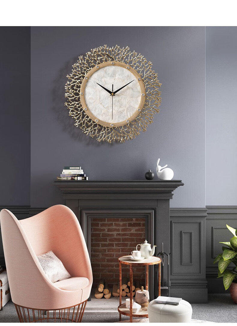 北欧贝壳挂钟客厅个性创意大气轻奢时钟挂表家用餐厅玄关墙上装饰镂空