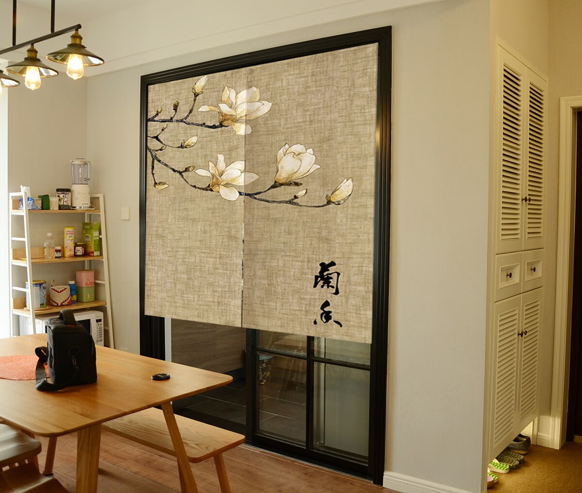 中式民俗复古布帘民宿布艺门帘厕所半帘家用卧室客厅隔断帘免打孔 2