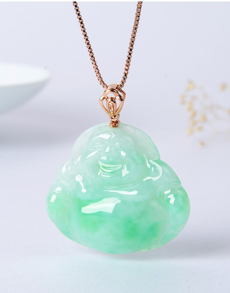 艾选潮品18k金扣镶佛公翡翠吊坠挂件玉佛公阿弥陀佛玉佛吊坠玉坠女佛