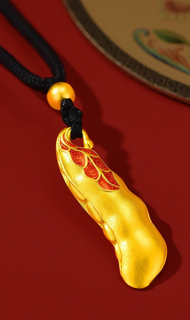 凤禧珠宝黄金吊坠足金项链女古法双色足金珐琅福豆吊坠送老婆送妈妈