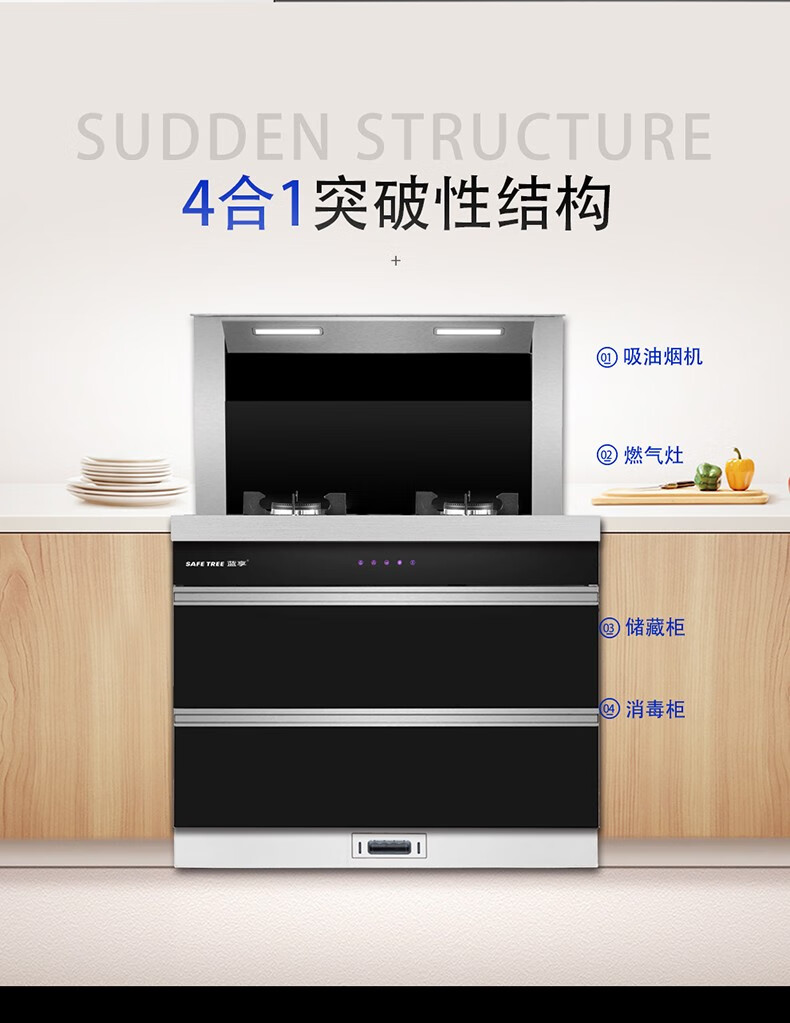 蓝享集成灶t3油烟机煤气灶侧吸下排港火清洗厨房厨卫电器