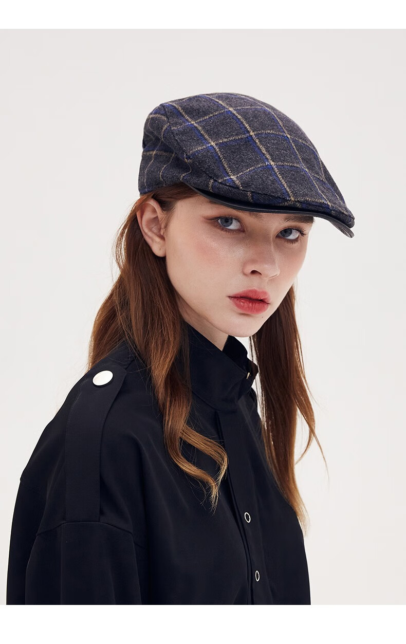 帽子男韩版时尚侦探帽英伦复古格纹文艺报童帽休闲0057 灰蓝格 中号57