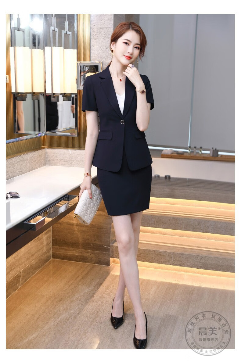 晨芙短袖小西装外套女夏薄款职业装女装套装商务气质女神范前台接待