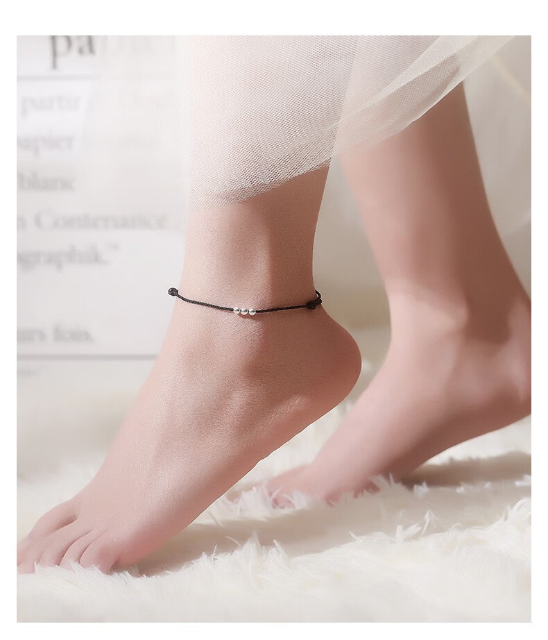 花影s925纯银脚链女款本命年红绳转运珠脚链女款时尚小清新女士脚环