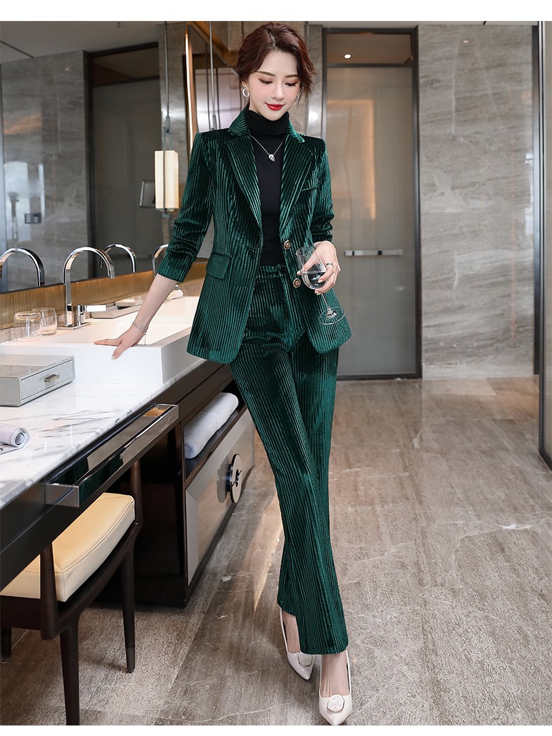杜卡西品牌女装金丝绒西装套装女2021秋冬新款时尚ol小西服英伦风高档