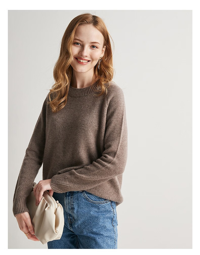 帕罗 冬季100%纯羊绒衫女士圆领多色加厚软糯插肩袖毛衣保暖新品针织