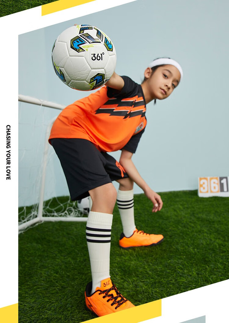 361度童装男童足球套装2022年夏季新款中大童运动速干套装火爆橙170cm