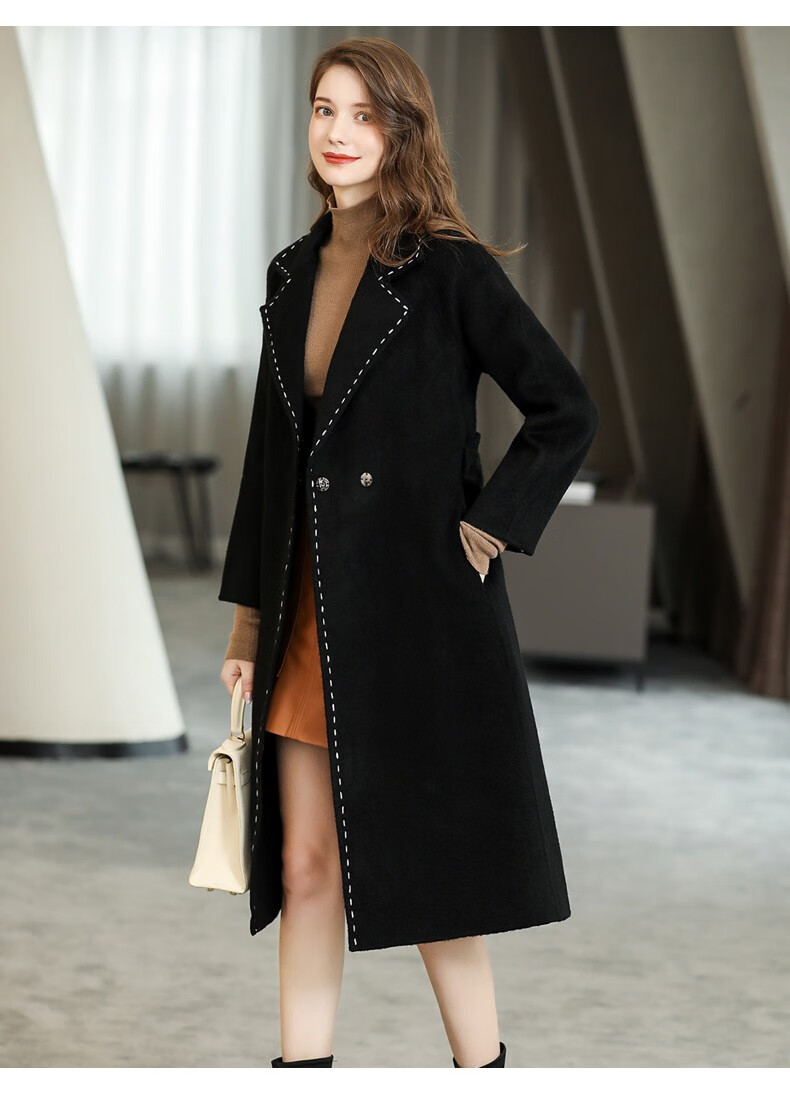 大衣双面呢女长款2020秋冬新款毛呢外套呢子新品时尚米色风衣女装气质