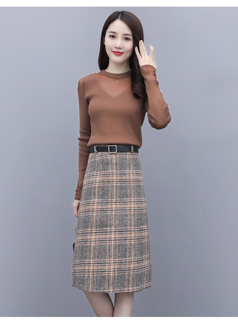 尚贝珊针织女装长袖连衣裙时尚套装2020秋装新款韩版大码女士显瘦性感