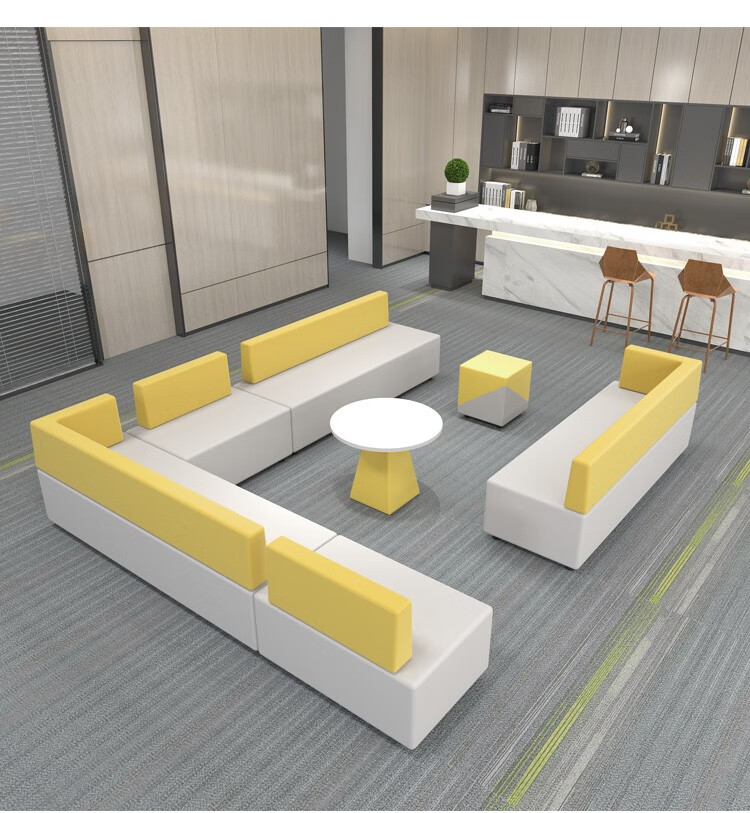 前台休闲休息区接待大厅会客大堂等候沙发简约现代条形免洗防水组合一