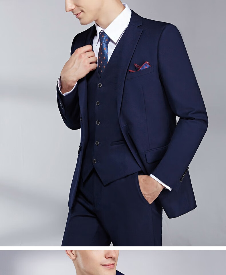 美国保罗西服套装男三件套修身西装商务正装结婚新郎礼服伴郎修身