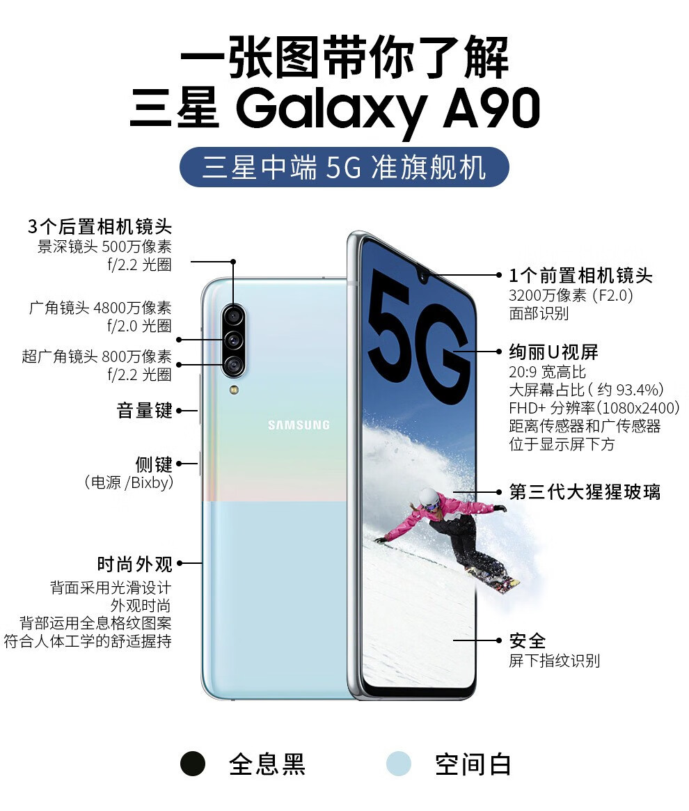 三星galaxya90sma90805g手机全息黑8g128g
