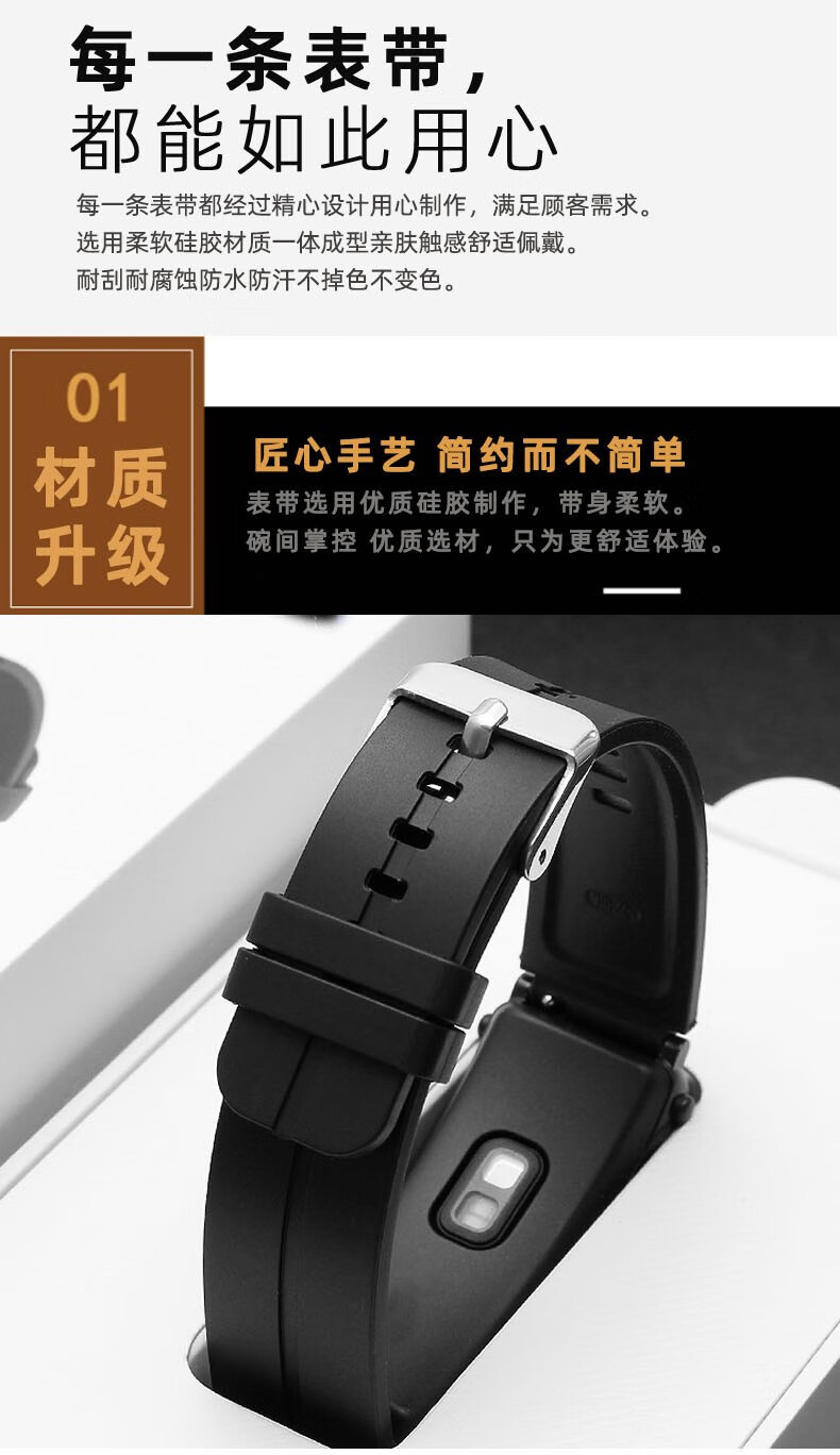 版时尚版替换手环腕带橡胶硅胶手表配件16mm凸口蓝色钢色扣华为b616mm