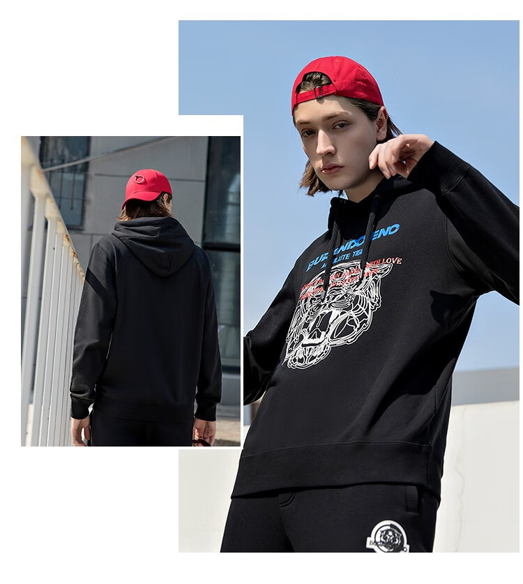 burandoeno男卫衣eno潮牌20新款个性虎头印花男连帽套头卫衣e20p21mko