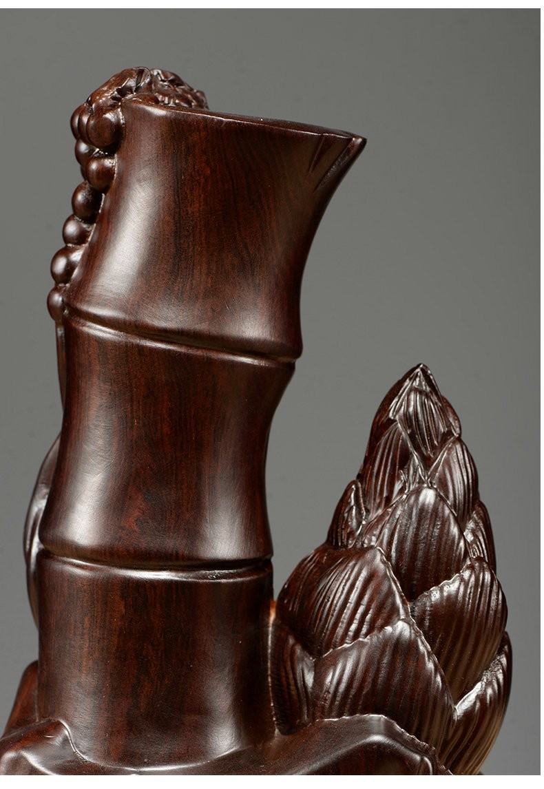 浣彩黑檀木雕节节高升笔筒摆件实木雕刻工艺品步步高升竹子家居客厅