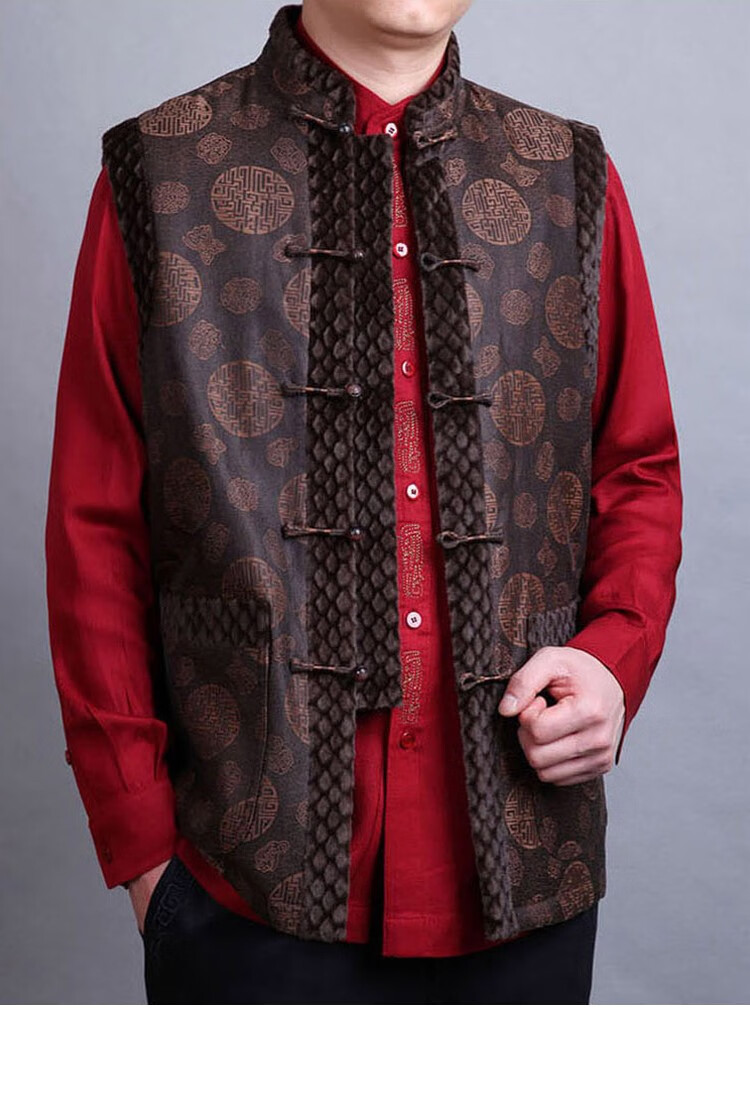 百福龙香云纱男士唐装加棉马甲男冬季加棉大码中老年男中式加厚坎肩