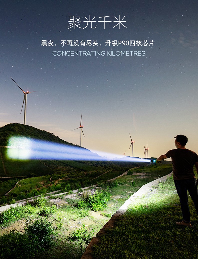 幻醒新款四核强光手电筒变焦远射充电26650大功率超氙气防水身家用