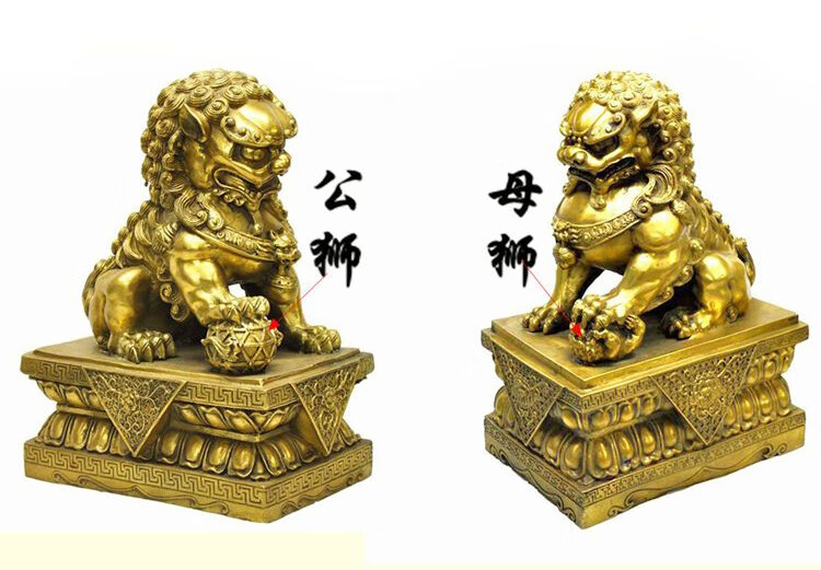纯铜狮子摆件一对大号工艺品树脂北京狮创意家居摆设仿红木中号踩绣球