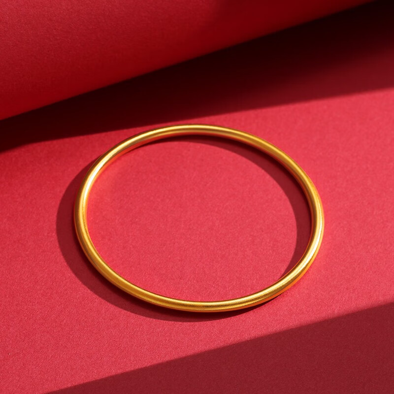 七夕情人节礼物潮宏基启福圆镯传承古法黄金手镯女士足金镯子素圈手环