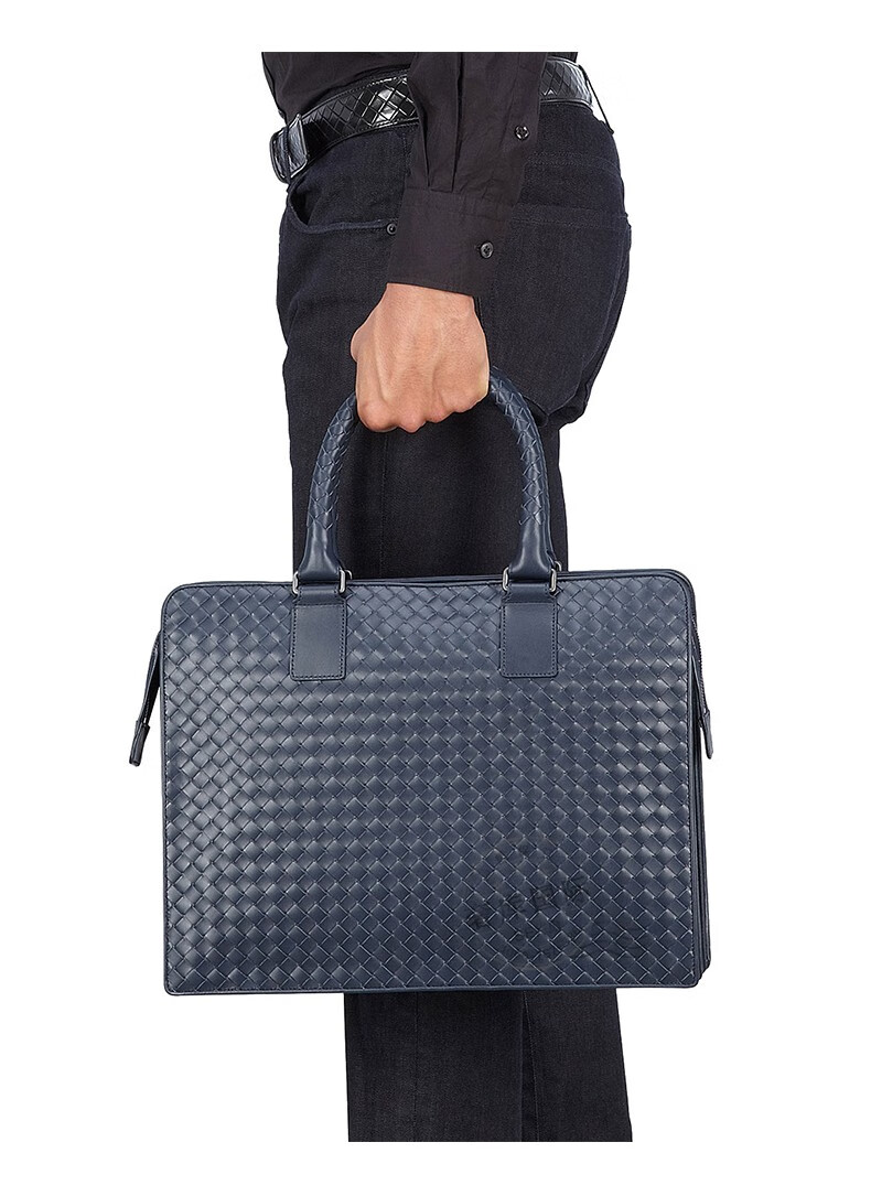 bottega veneta宝缇嘉bv男包牛皮编织手提公文包 蓝色194669 v4651