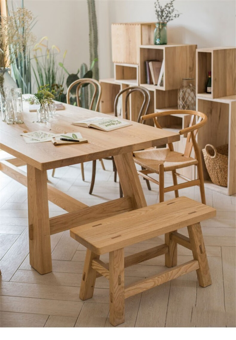 现代简约餐桌椅组合长方形家用美式餐厅客厅大板桌松木工作台大桌子