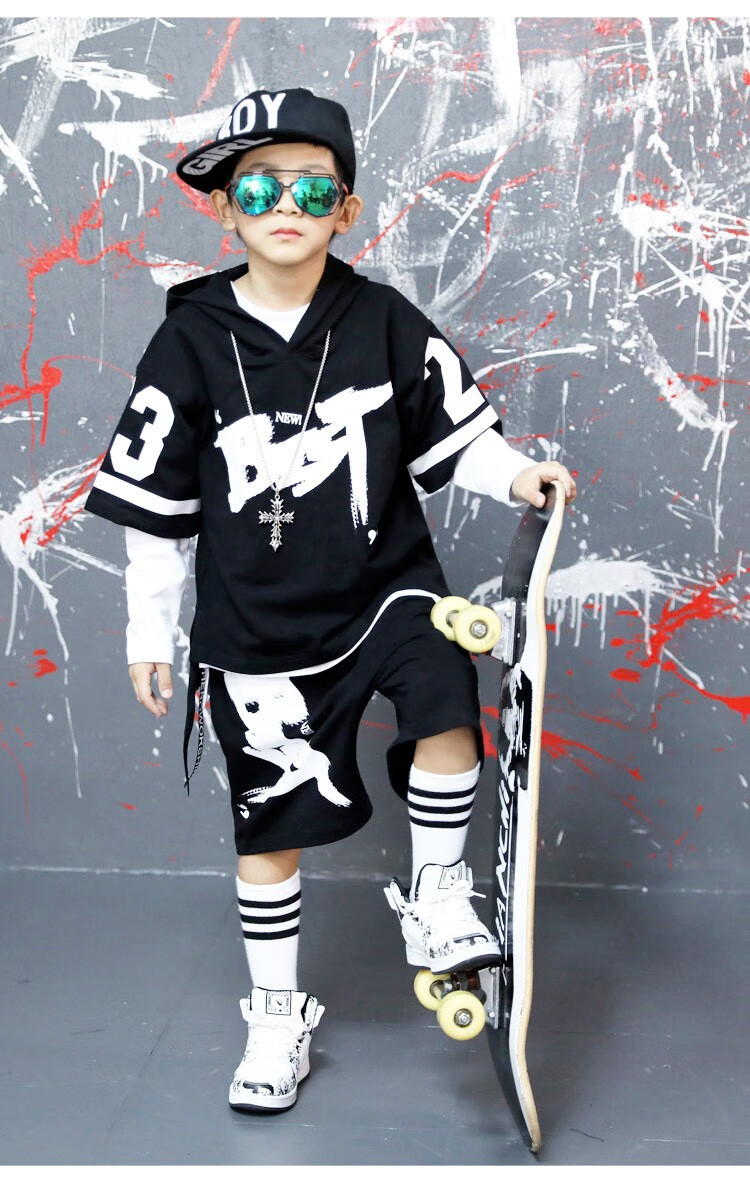 nubexi街舞服装男童儿童嘻哈套装潮范表演服跳舞纯棉男孩子元旦演出