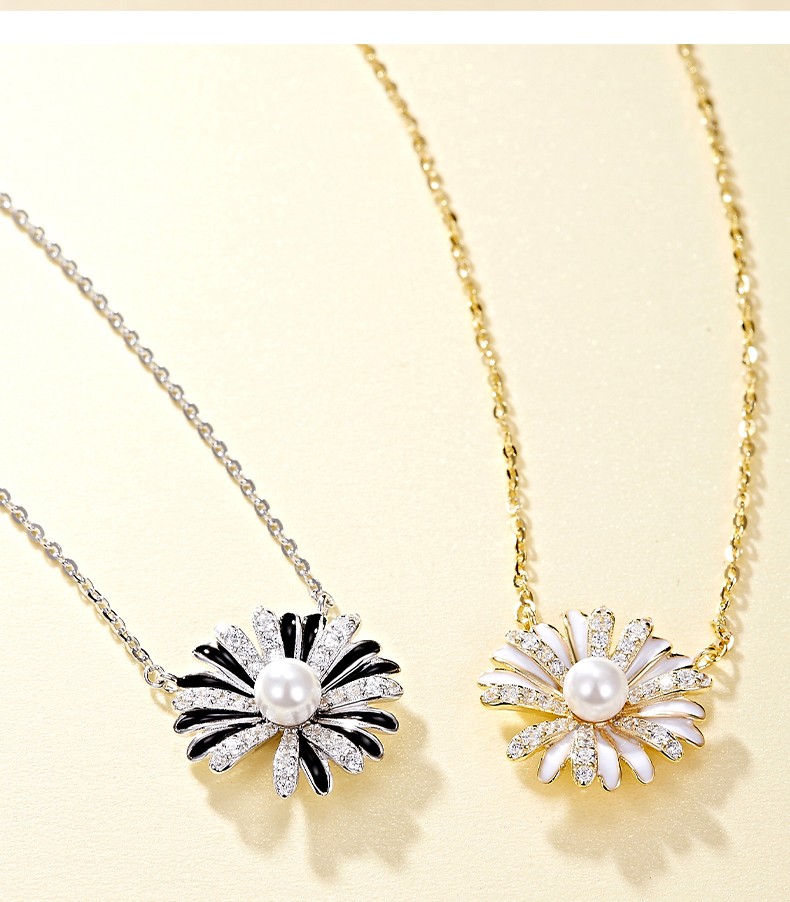 法蔻轻奢时尚品项链女菊花小雏菊向日葵锁骨链清新925银气质优雅七夕