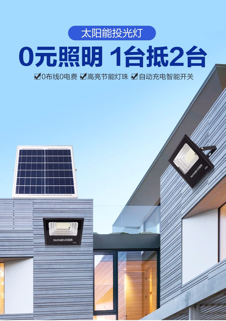 太阳雨太阳能灯一拖二家用庭院灯户外高亮灯路灯新一拖二分体式led投