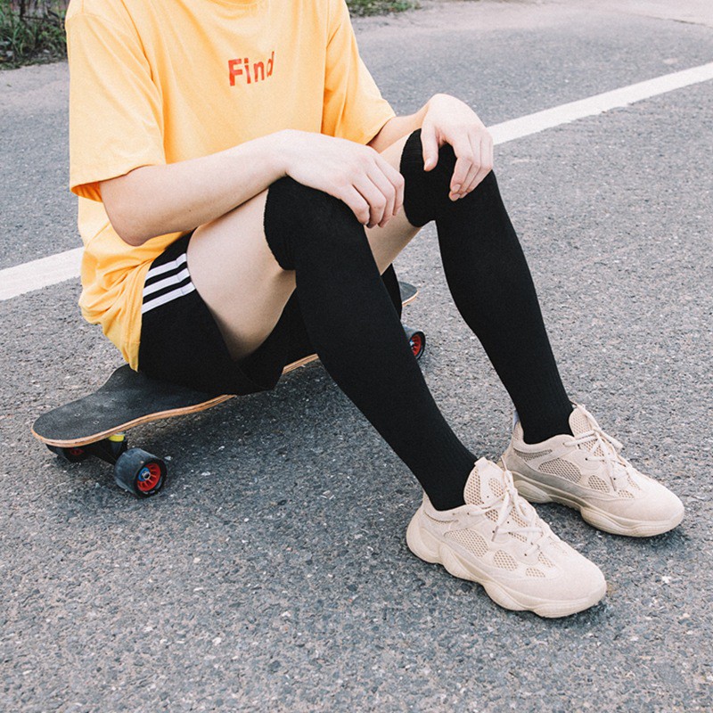 【2双】男士长筒袜子纯色过膝袜高筒足球运动袜毛巾底长袜子 藏青长筒