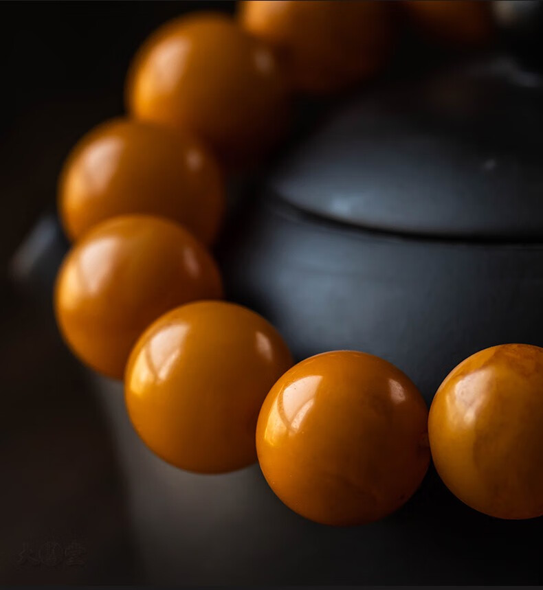 gonmcean鸡油黄蜜蜡手串男士单圈手链老蜜蜡手串男款带证书 珠子16mm