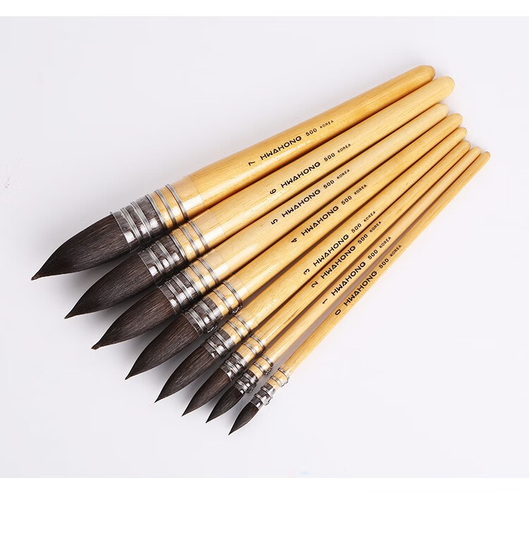 hwahong韩国华虹500水彩笔水粉笔勾线笔松鼠毛笔尼龙面相笔单尖头圆头