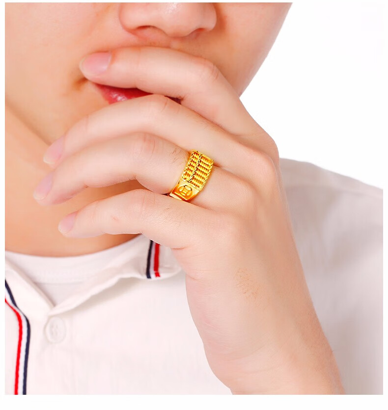 黄金戒指男算盘足金活口男戒金算盘戒指 男士足金999男戒 大版8.