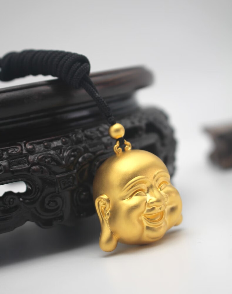 黄金吊坠实心 999足金佛头吊坠按克 传承古法笑口常开弥勒佛菩萨项链