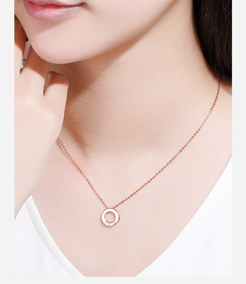 周六福 18k金项链love玫瑰金套链圆环彩金链坠 t 42cm 尾链3cm【图片