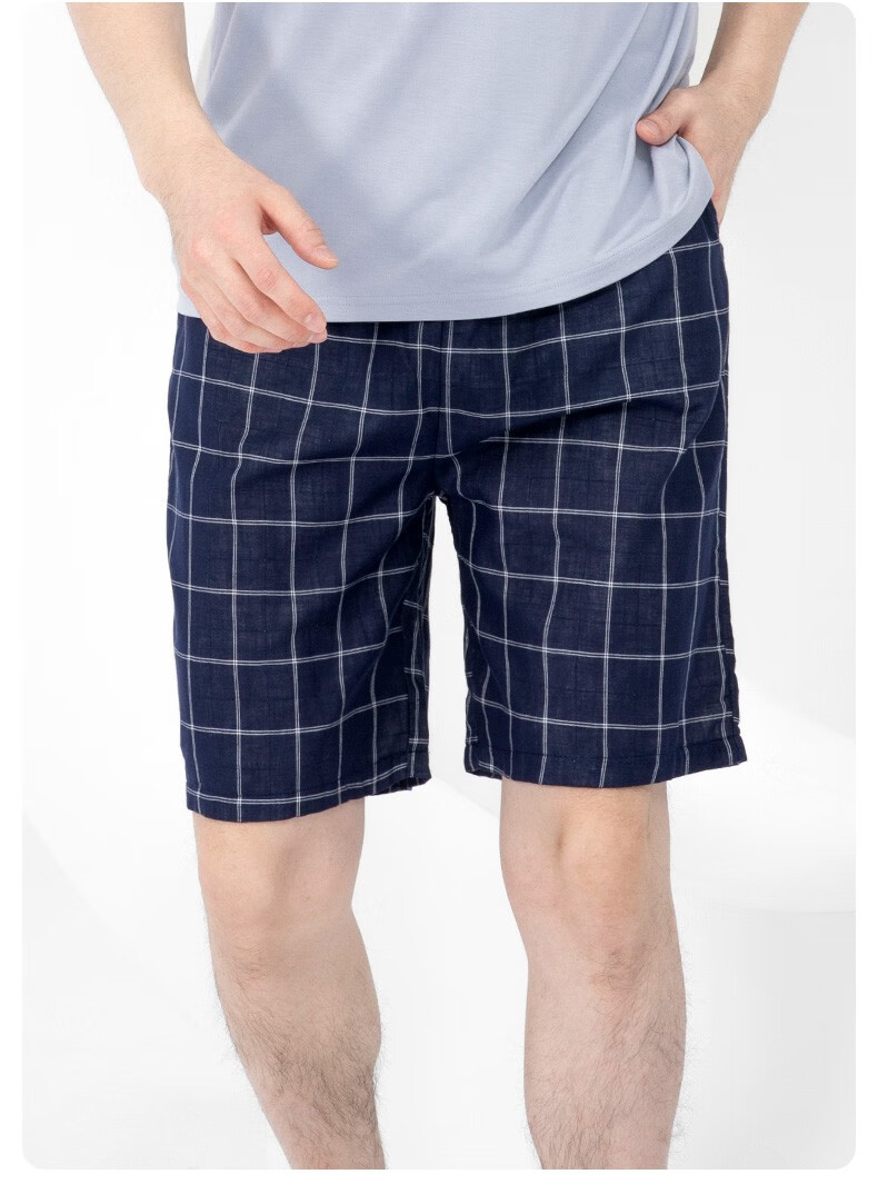 爱帝男士纯棉家居裤宽松格子阿罗裤居家单裤透气棉质薄款宝兰xl