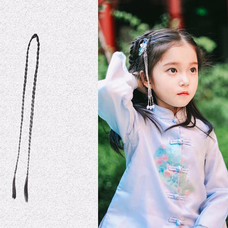 古装儿童假发包套装影楼汉服发髻垫发造型女童古代牛角包辫子头饰套装