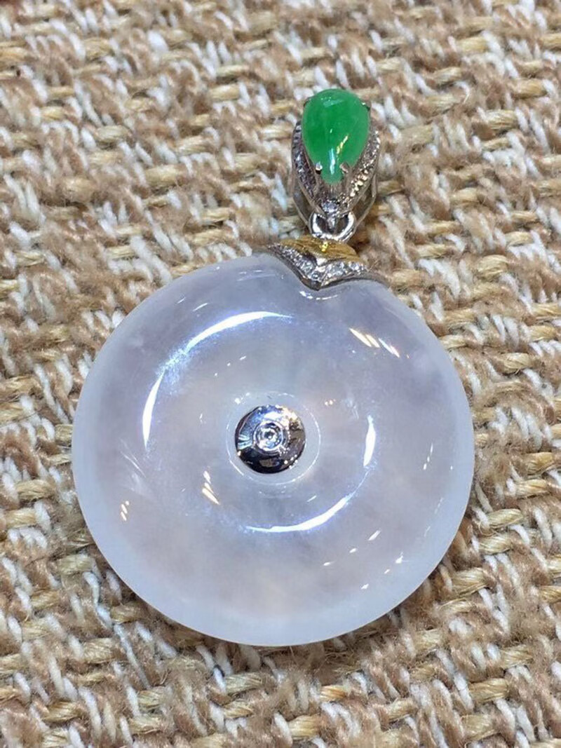 扣吊坠 冰种翡翠18k金镶钻缅甸天然a货玉石平安玉坠玉佩珠宝项链送礼