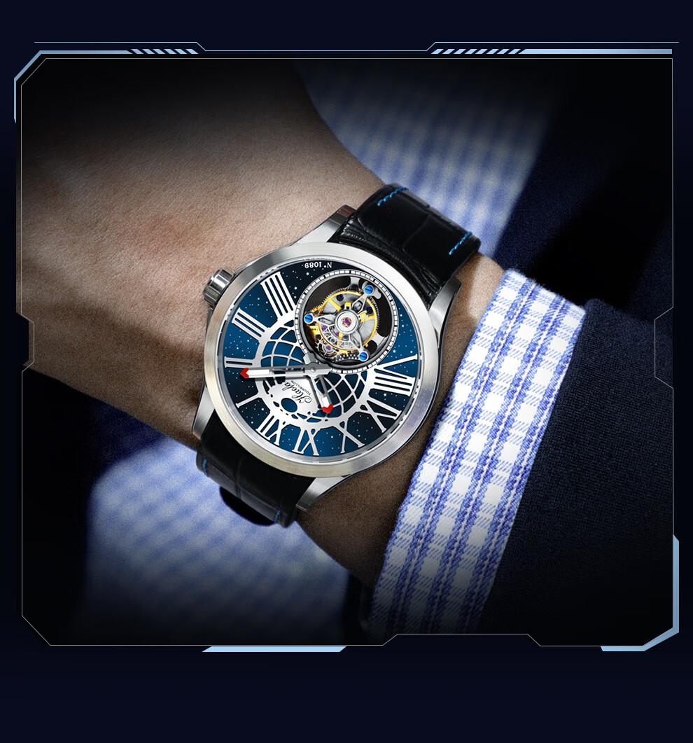 豪法haofa陀飞轮手表男士镂空机械表简约时尚商务防水腕表精钢白面