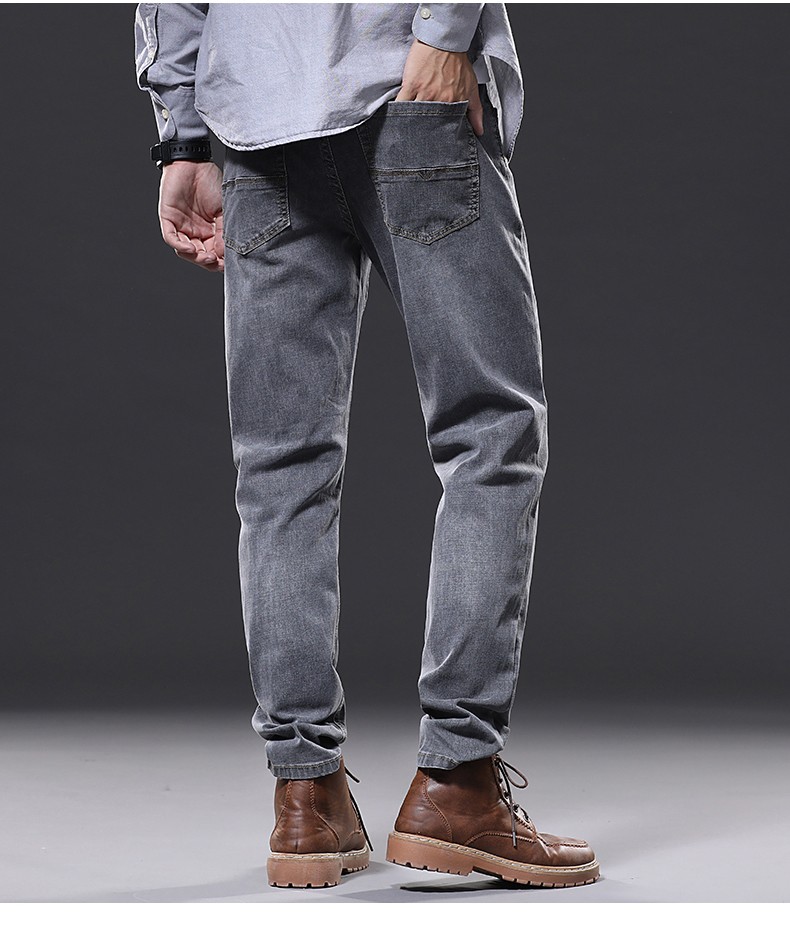 海沛尼克牛仔裤男宽松直筒中高腰弹力防盗款长裤子复古磨白大码深裆
