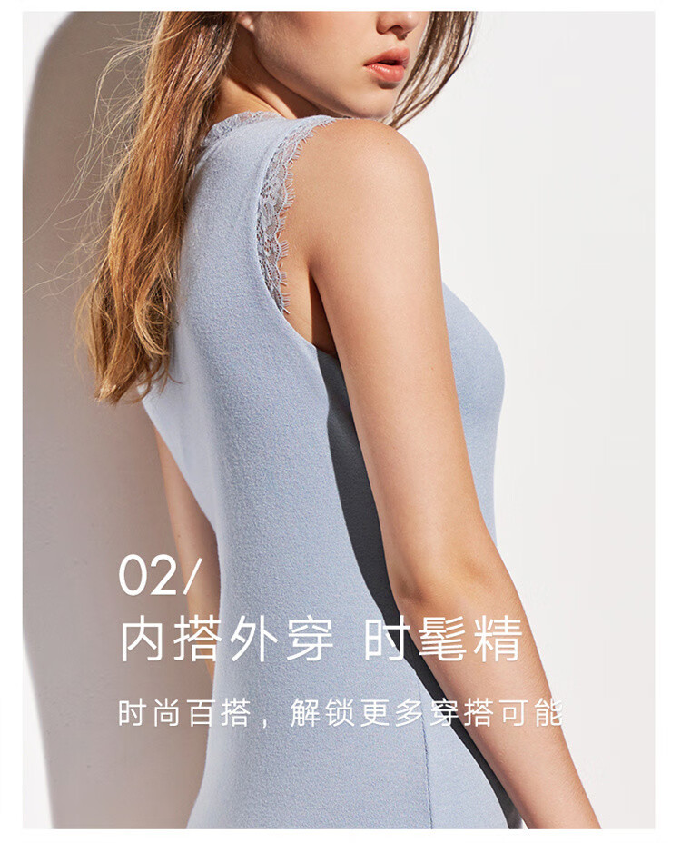 曼妮芬女士打底背心v领带杯背心蕾丝花边针织文胸背心20400264010白色